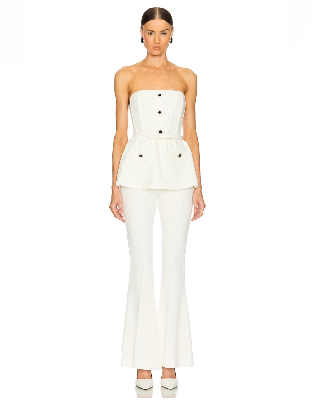 Self-Portrait White Strapless Peplum Jumpsuit US 2 UK 6 NWT